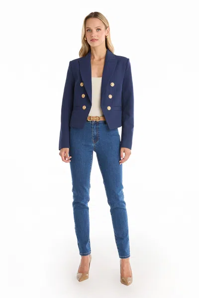 The Noli Shop Gabrielle Tweed Double Breasted Blazer In Blue