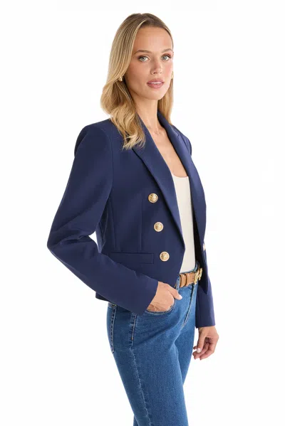 The Noli Shop Gabrielle Tweed Double Breasted Blazer In Blue