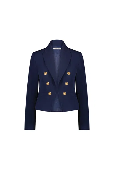 The Noli Shop Gabrielle Tweed Double Breasted Blazer In Blue