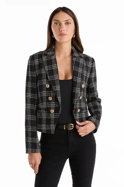 The Noli Shop Gabrielle Tweed Double Breasted Blazer In Black