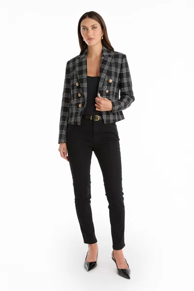 The Noli Shop Gabrielle Tweed Double Breasted Blazer In Black