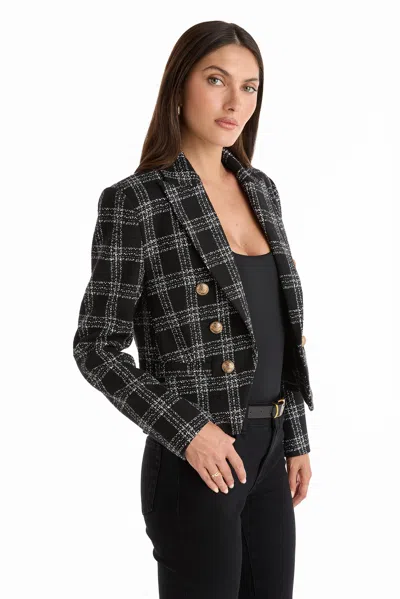 The Noli Shop Gabrielle Tweed Double Breasted Blazer In Black