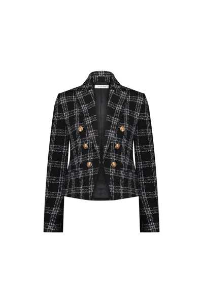 The Noli Shop Gabrielle Tweed Double Breasted Blazer In Black