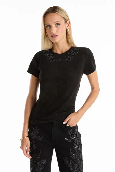 The Noli Shop Amaya Floral Sequin T-shirt In Black