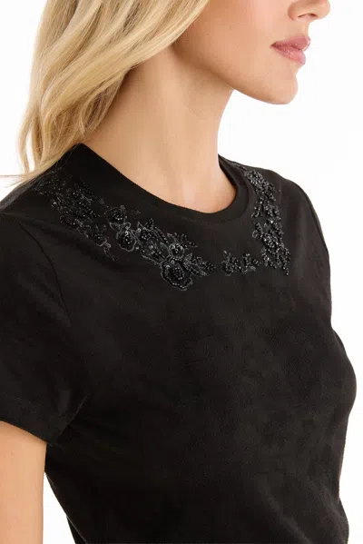 The Noli Shop Amaya Floral Sequin T-shirt In Black