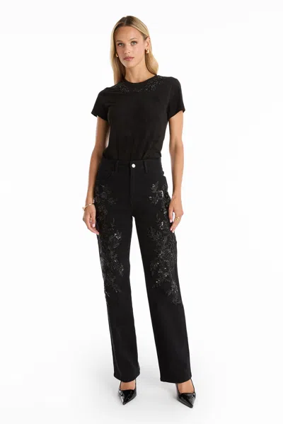 The Noli Shop Amaya Floral Sequin T-shirt In Black