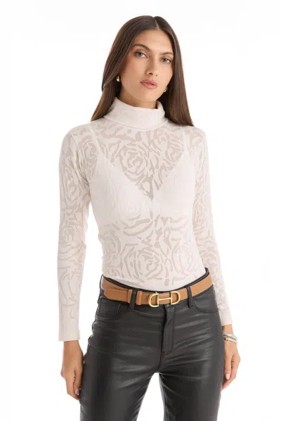 The Noli Shop Alina Rose Turtleneck Top In White