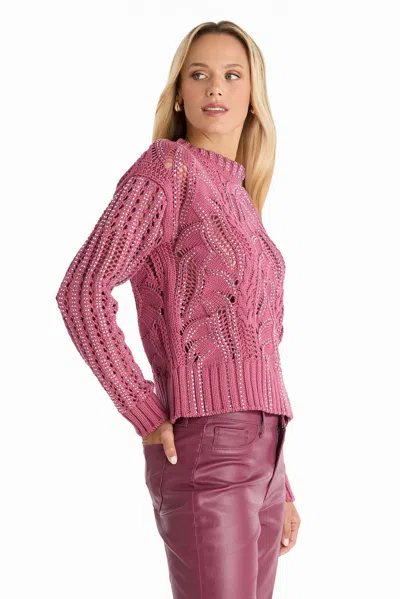 The Noli Shop Elea Crystal Knit Sweater In Pink