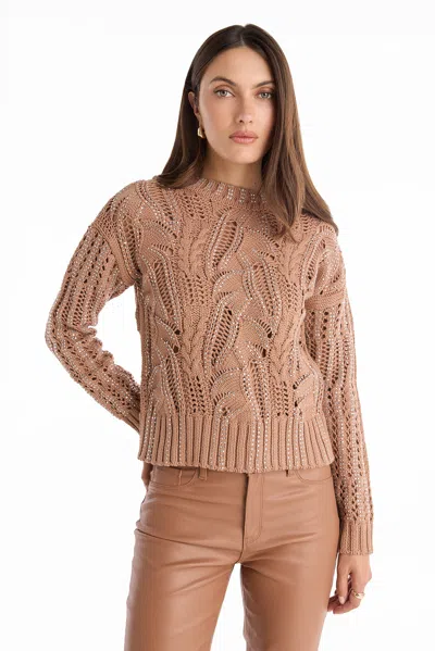 The Noli Shop Elea Crystal Knit Sweater In Brown