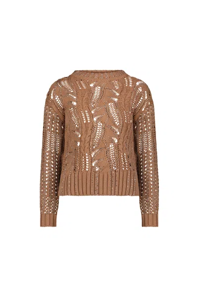 The Noli Shop Elea Crystal Knit Sweater In Brown