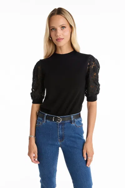 The Noli Shop Sylvie Lace Sleeve Top In Black