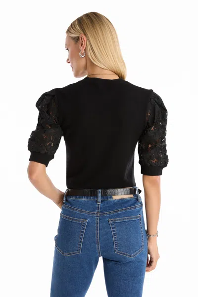 The Noli Shop Sylvie Lace Sleeve Top In Black
