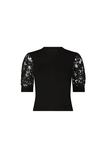 The Noli Shop Sylvie Lace Sleeve Top In Black