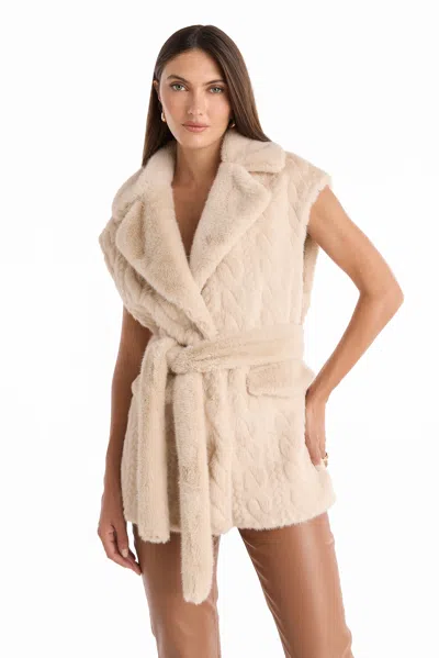 The Noli Shop Leone Cable Knit Faux Fur Vest In Neutral