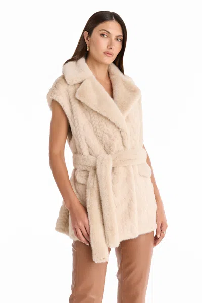 The Noli Shop Leone Cable Knit Faux Fur Vest In Neutral