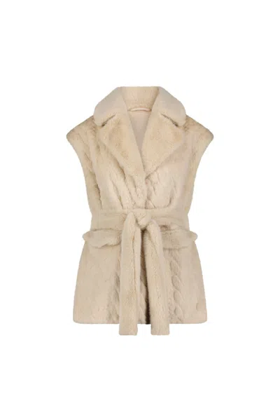 The Noli Shop Leone Cable Knit Faux Fur Vest In Neutral