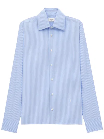 Saint Laurent Embroidered Poplin Cassandre Shirt In Blue