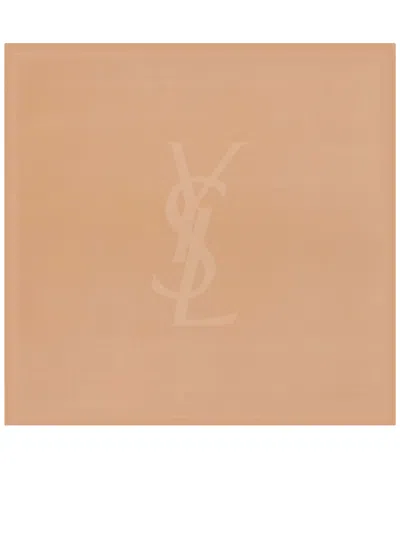 Saint Laurent Cassandre Square Scarf In Semi-sheer Silk Charmeuse In Brown