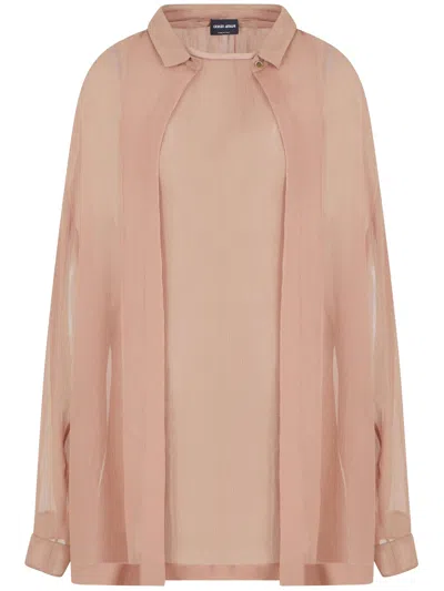 Giorgio Armani Silk Crepe Oversized Shirt In Pink