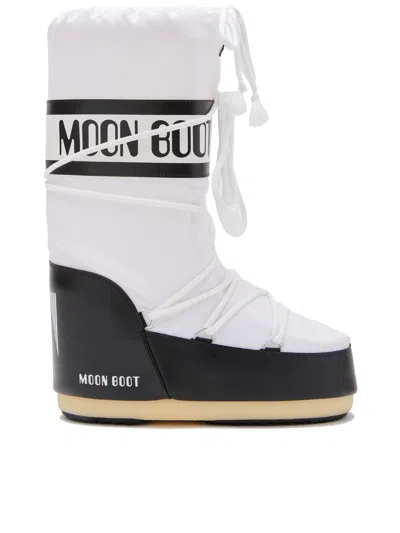 Moon Boot Two-tone Nylon And Synthetic Leather Icon Boots In White