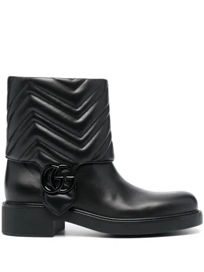 Gucci Quilted Leather Ankle Boots With Low Heel In Black