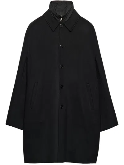 Prada Long Sleeve Single Breasted Coat With Side Pockets And Back Vent In Black