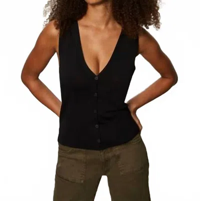 Sanctuary Knitted Button Front Top In Black In Black