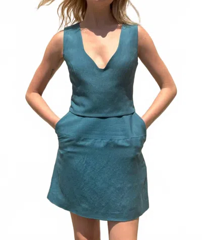 Rosevelvet Zhenya Linen Skirt In Adriatic In Blue