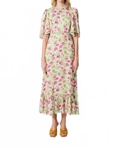 Manoush Rose Print Midi Dress In Pink In Multi
