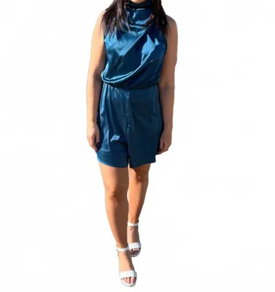 Dresses By Lily Wrap Me Up Satin Mock Neck Romper In Tide Blue In Blue