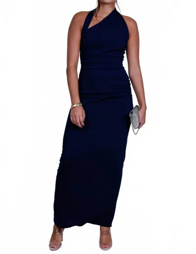 Misha Krystal Asymmetrical Maxi Dress In Midnight Navy In Blue