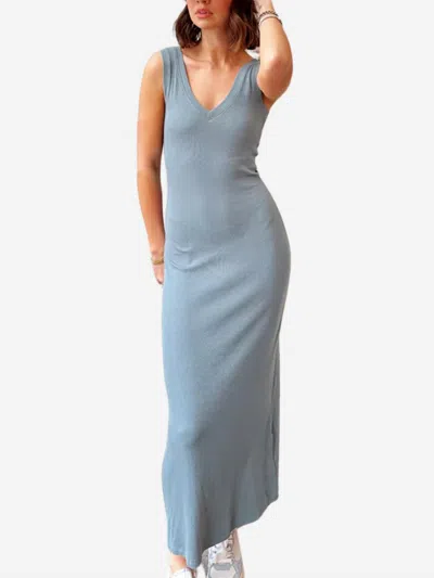 Lna Irina V Neck Dress In Slate In Blue