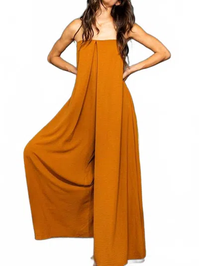 Bucketlist Strapless Flowy Jumpsuit In Caramel In Multi