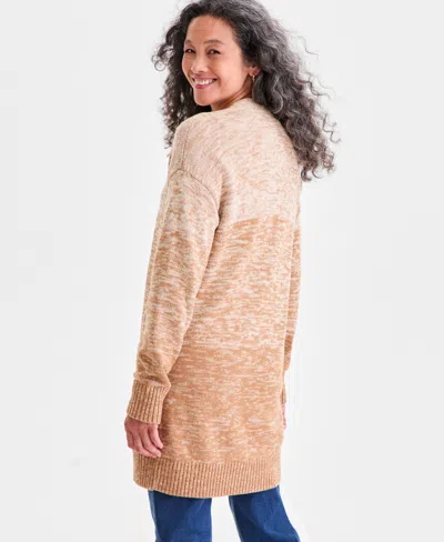 Style & Co Petite Honeycomb-knit Open-front Long Cardigan, Macy's Exclusive In Nude