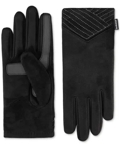 Isotoner Signature Women's Stretch Microsuede Gloves With Smardri And Smartouch In Black