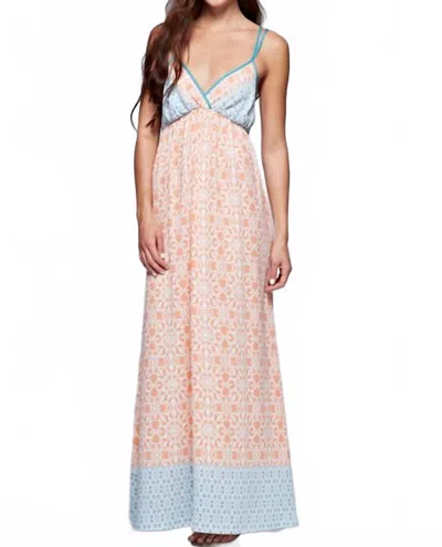 Lovestitch Moroccan Tile Pattern Maxi Dress In Sky Blue/peach In Multi