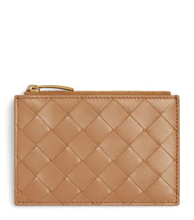 Bottega Veneta Leather Zipped Card Case In Neutral