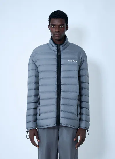 Miu Miu Lightweight Pongé Down Jacket In Gray