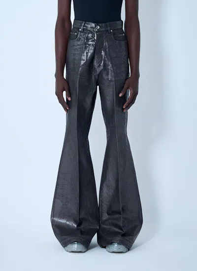 Rick Owens Bootcut Jeans With Metallic Finish And Flared Silhouette In Black