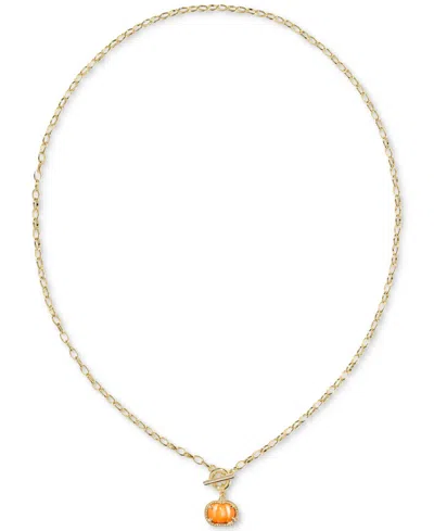 Kendra Scott Mother Of Pearl Pumpkin Link And Chain In 14k Gold Over Brass Necklace In Multi