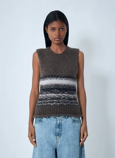 Our Legacy Pleaser Striped Mohair And Wool-blend Tank In Gray