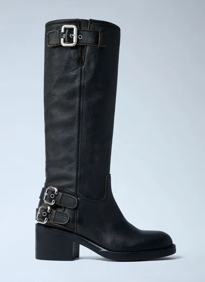 Chloé Dakota Burnished Leather Knee-high Moto Boots In Black