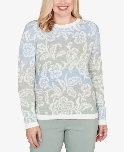 Alfred Dunner Petite Stockbridge Soft Paisley Ombre Sweater In Gray