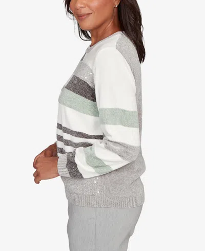 Alfred Dunner Stockbridge Womens Crew Neck Long Sleeve Striped Pullover Sweater In Gray