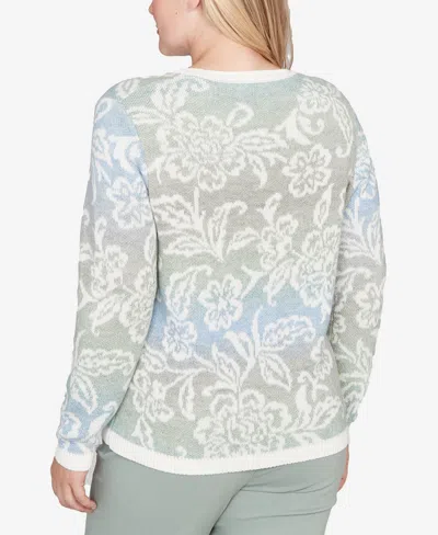 Alfred Dunner Petite Stockbridge Soft Paisley Ombre Sweater In Gray