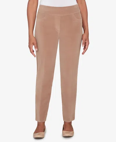 Alfred Dunner Vienna Allure Fit Flat Front Corduroy Average Length Pant In Brown