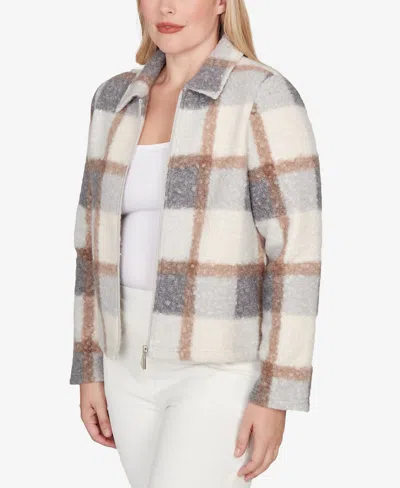 Alfred Dunner Vienna Plaid Knit Boucle Jacket In Neutral