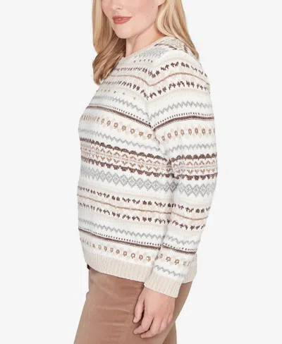 Alfred Dunner Vienna Womens Crew Neck Long Sleeve Striped Pullover Sweater In Brown