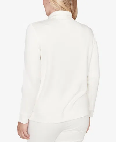 Alfred Dunner Vienna Womens Plus Mock Neck Long Sleeve Quarter-zip Pullover In White