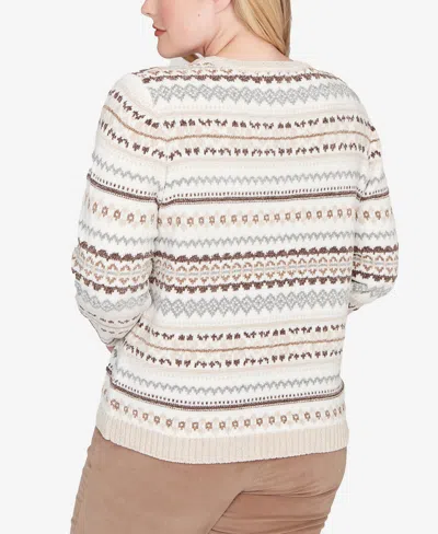 Alfred Dunner Vienna Womens Crew Neck Long Sleeve Striped Pullover Sweater In Brown